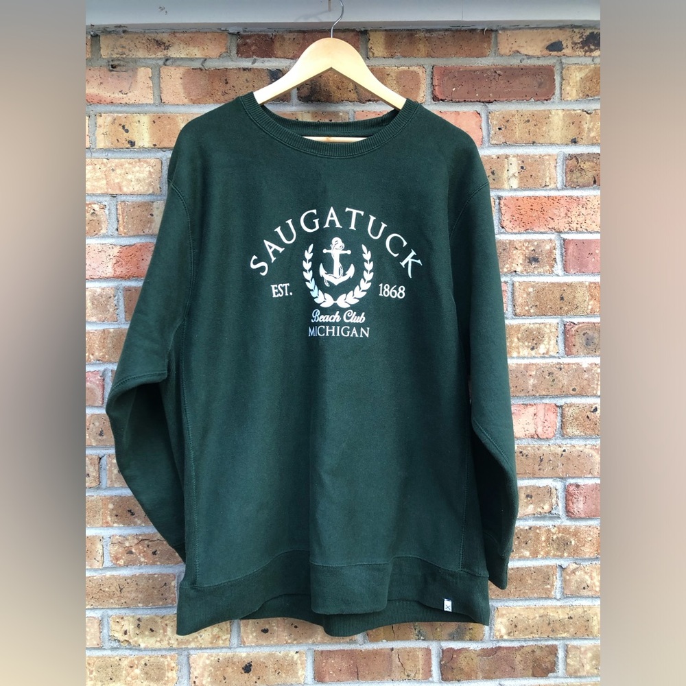Saugatuck Michigan Forest Green Crewneck Sweatshirt Size XL
